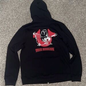 True Religion Black Hoodie with Red and White Design